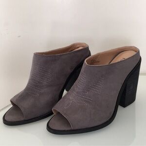 torrid Gray Suede Peep-Toe Block Heel Mules